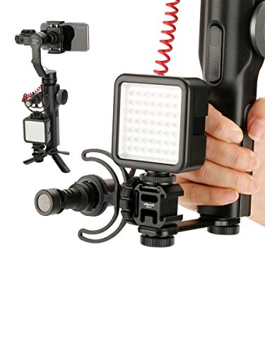 ULANZI PT-3 Triple Cold Shoe Mount Adapter Aluminium for Gimbal (DJI Osmo Mobile 2/3, Zhiyun, Feiyutech), Camera and Smartphone Vlog Video Microphone Extension Bar,Black
