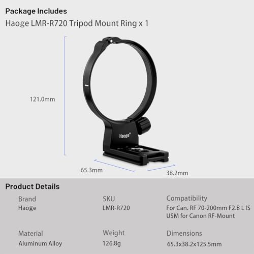 Haoge LMR-R720 Lens Collar Tripod Mount Ring for Canon RF 70-200mm F2.8 L is USM Lens RF70200 Stand Base Canon RF-Mount Built-in Arca Type Quick Release Plate
