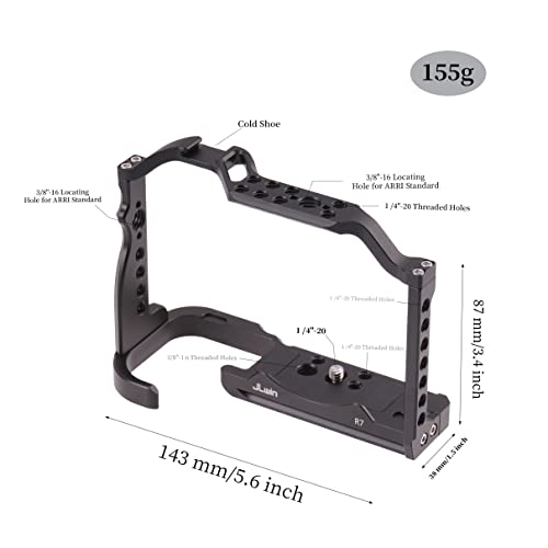 R7 Cage, Hersmay Aluminium Camera Cage for Canon EOS R7 Mirrorless Cameras with Cold Shoe,Handle Locating Holes,Multiple 1/4" 3/8" Screw Holes