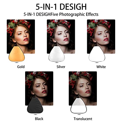 Selens 39.4 Inch (100cm) 5-in-1 Handle Triangle Light Reflector for Photography, Collapsible Multi-Disc Lighting Reflector with Portable Carrying Case for Photo Studio Lighting & Outdoor Lighting 39.4 Inch Triangle Reflector