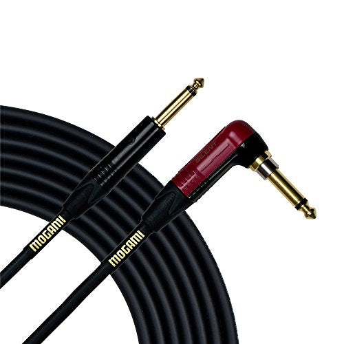 Mogami Gold INST Silent R-10 Guitar Instrument Cable, 1/4" TS Male Plugs, Gold Contacts, Right Angle silentPLUG to Straight Connectors, 10 Foot