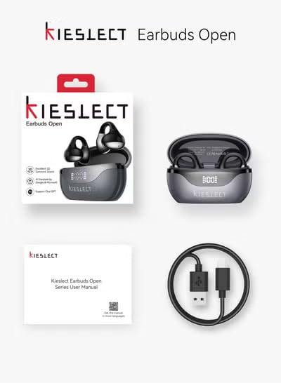 Kieslect Earbuds Open – Excellent 3D Surround Sound, AI Translation (by Google & Microsoft), ChatGPT Support, 6H Playtime + 30H Case, Fast Charging <1h, Ultra-Lightweight