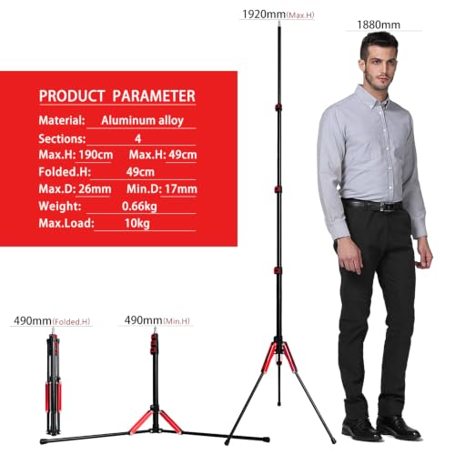 FOSOTO Photography 75" Light Stand Super Lightweight Aluminum Alloy Tripod Light Stand Reverse Legs for Ring Lights Relfectors Softboxes Umbrellas Backgrounds Video Studio with Carry Bag