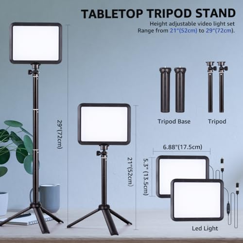 NiceVeedi LED Photography Lighting Kit, 2-Pack 8” Portable Video Light with 29" Adjustable Tripod Stand, 2800K-6500K Dimmable Softlight Studio Light for Zoom, Game Streaming, YouTube 8"