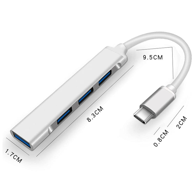 JacobsParts USB-C Type C to USB 3.0 4 Port Hub Splitter for MacBook Pro/Air, iPad, PC, Chromebook, Phone (Silver) Silver