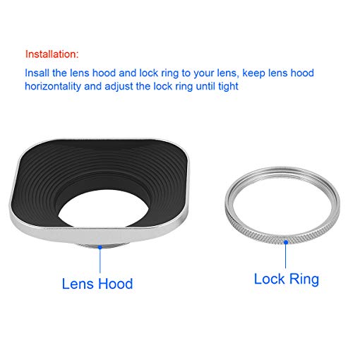 Haoge LH-W39T 39mm Square Metal Screw-in Lens Hood with Cap for Leica Elmarit-M 28mm f/2.8 E39 ASPH, Summicron-M 35mm f2 E39 ASPH, Fujifilm Fujinon 60mm f/2.4 R Macro, Fuji 27mm f/2.8 Lens Silver