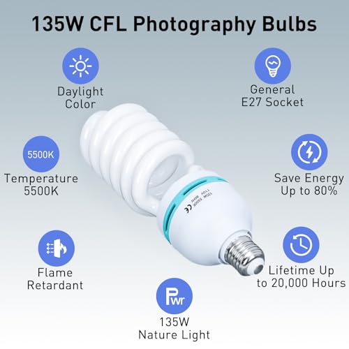Skytex 2pcs 135W Light Bulb 5500K CFL Daylight Spiral Softbox Lighting Kit Bulb in E27 Socket for Photography Photo