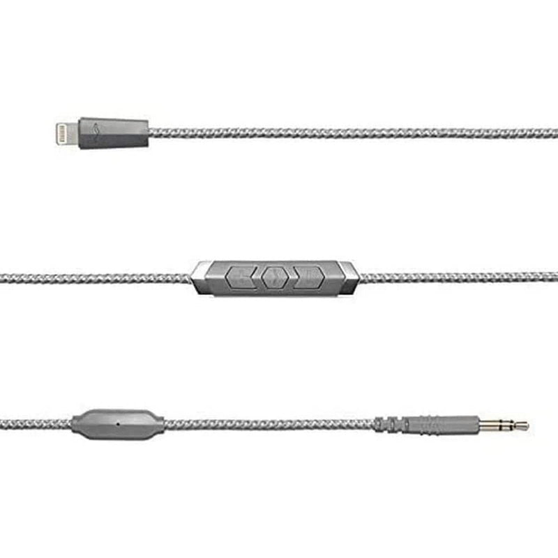 V-MODA Speakeasy DAC/AMP 3-Button Lightning Cable - Grey & XL Black Memory Cushions Lightning Cable + Memory Cushions