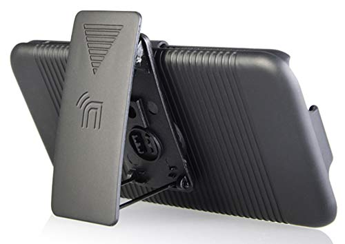 Case with Clip for iPod Touch 7/6/5, Nakedcellphone Black Ribbed Hard Cover and Belt Hip Holster Holder Combo with Stand for Apple iPod Touch 7th 6th 5th Generation
