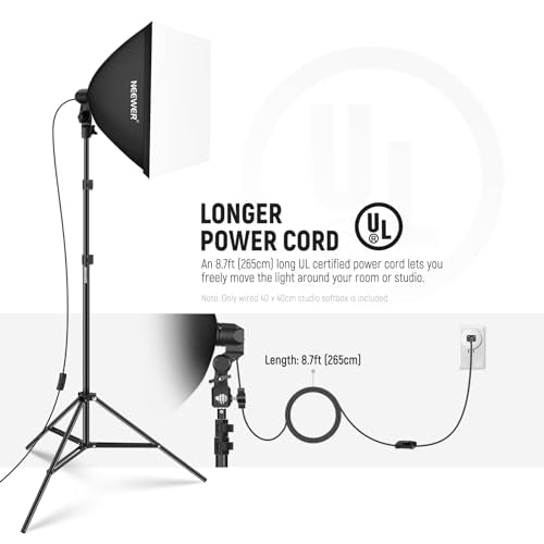 NEEWER 16x16in/40x40cm Softbox with E26 Porcelain Socket/Power Cord/White Diffuser/Stand Adapter, Durable Nylon Softbox Lighting Modifier for Studio Photography Lighting, SF4040 (US Plug) 40X40cm