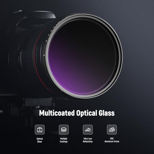 NEEWER 52mm ND2-400 (1-9 Stops) Variable ND Filter with Lens Cap, Lanyard, Cleaning Cloth, Precise Neutral Density Adjustment, Fingerprint & Scratch Resistant Multicoated Optical Glass ND2-ND400