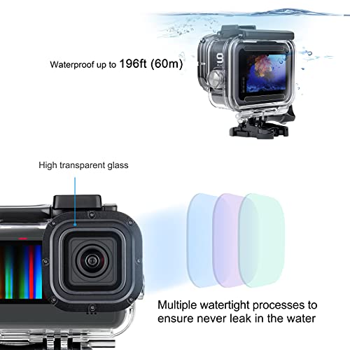 SOONSUN Waterproof Case with Dive Filter for GoPro Hero 13 12 11 10 9 Black Waterproof Case+Filters for Hero 13 12 11 10 9