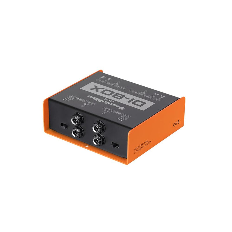 StudioMan DI-2 Dual Channel Passive DI Box, 2-Channel Balanced XLR/TRS, Ground Switch per Channel, 50KΩ Input Impedance, Orange/Black for Live/Studio