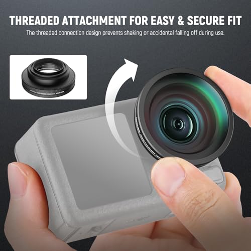 NEEWER FL-B30 OSMO Action 4/5 Pro FOV Boost Lens + AC012 Mount Adapter Compatible with DJI Osmo 360/5 Pro/4/3, Threaded 185° FOV Wide Angle Lens, Action Camera Accessories