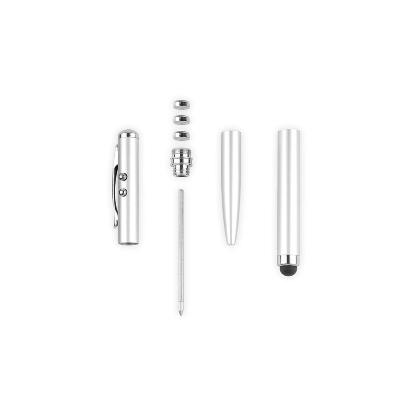 Metal multi-function pen, touch screen stylus, flashlight with white light, infrared, creative Christmas and birthday gifts (1 Silver)