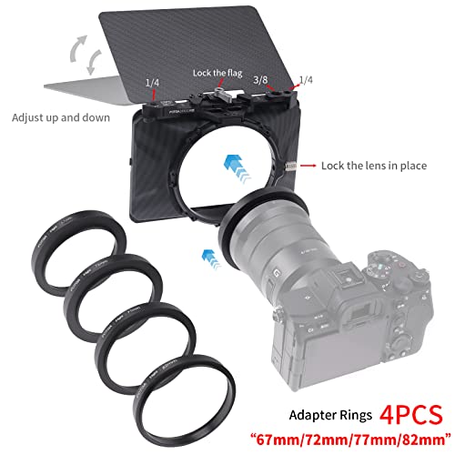 FOTGA Mini Lightweight Clamp-On Matte Box with Carbon Fiber Top Flag for DSLR Mirrorless Camera Compatible with 4x4 4x5.65 67mm/72mm/77mm/82mm Filters (Starter Version)