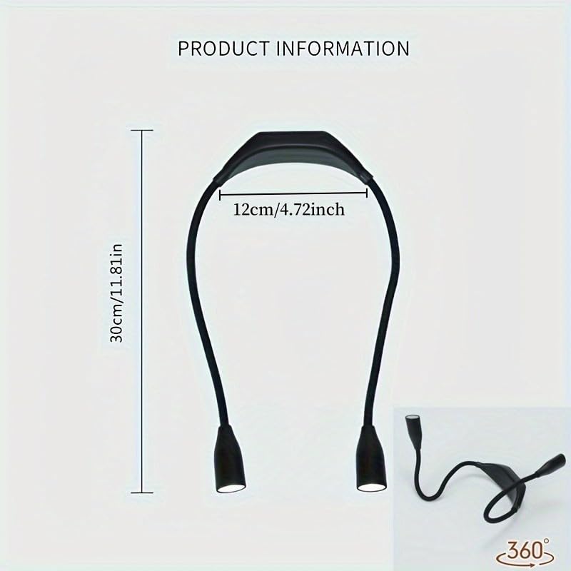 Portable LED Neck Reading Light, 3 Color Dimmable 360° Flexible Lamp-No Battery Included, Hands Free Light for Bed Reading Running Travel Emergency-Black