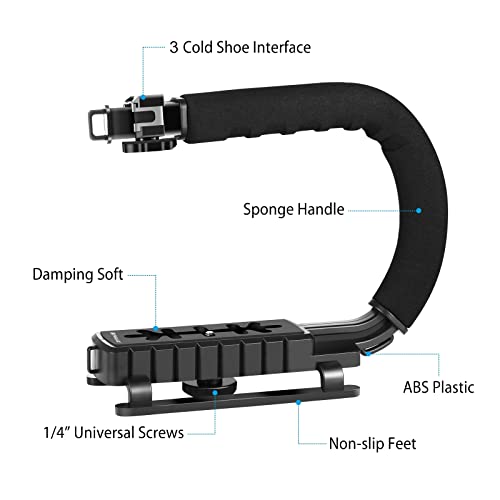 PULUZ U/C Shape Video Action Stabilizing Handle Grip Handheld Stabilizer Kit with Phone Clamp + LED Studio Light for Canon Sony Nikon Cameras and Home DV Camera Smartphones stabilizer kits 2