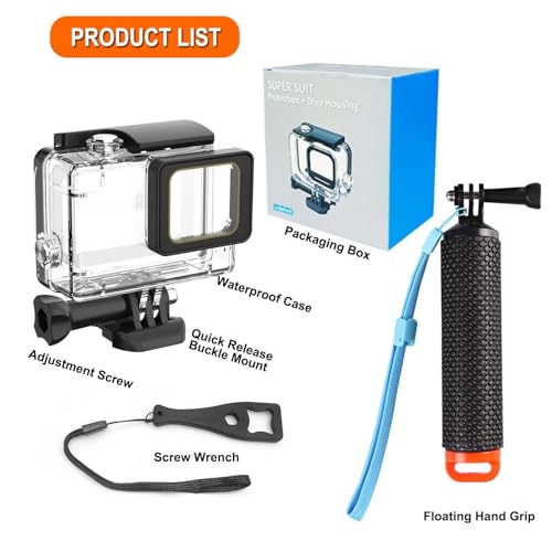 BO&DQQ Compatible for Go Pro Hero 4K (13 Mini) Black Waterproof Housing Case 60M/196FT Protective Underwater Diving Case Shell with Cameras Handle Mount Accessories Kit for Hero 4K Black