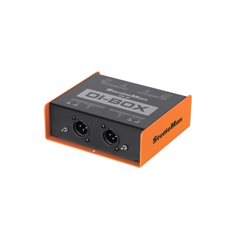 StudioMan DI-2 Dual Channel Passive DI Box, 2-Channel Balanced XLR/TRS, Ground Switch per Channel, 50KΩ Input Impedance, Orange/Black for Live/Studio