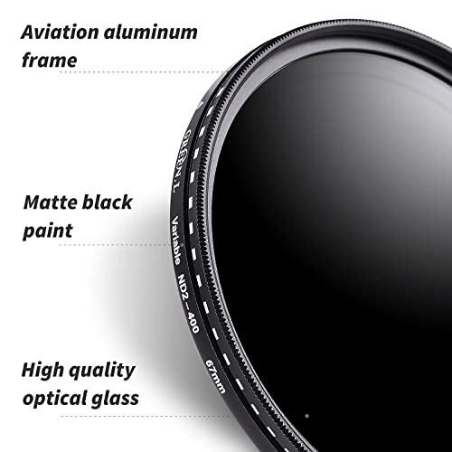 GREEN.L 62mm Variable ND Filter, Ultra Slim ND2 to ND400 (1-9 Stops) Adjustable Neutral Density Filter for Camera Lens