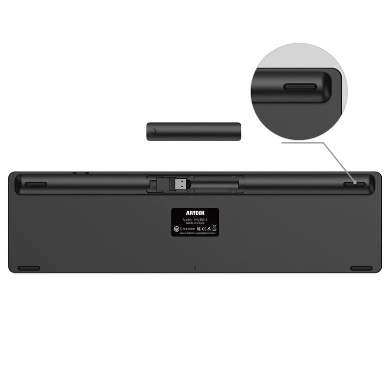 Arteck 2.4G Wireless Keyboard Ultra Slim Full Size Keyboard with Numeric Keypad and Media Hotkey for Computer/Desktop/PC/Laptop/Surface/Smart TV and Windows 10/8/ 7 Built-in Rechargeable Battery