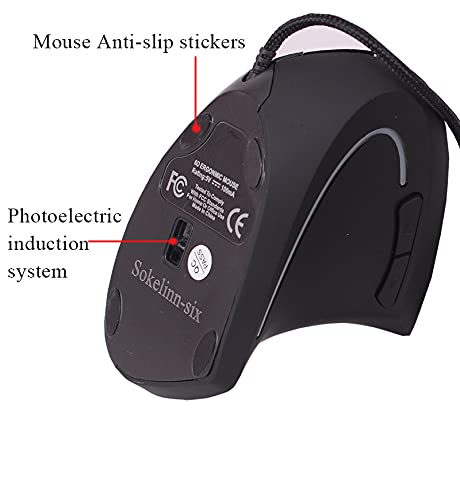 Sokelinn-six Wired Vertical Mouse,800/1200/2000/3200 Adjustable DPI High Sensitivity Ergonomic USB Mouse for Computers and Laptops