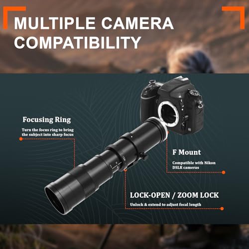 BENOISON Telephoto Lens F Lens for Nikon, 420-800mm for Nikon DSLR, Manual Focus MF Zoom Lens for Nikon D3500 D850 D7500 D5600 D3400 D500 D7200 D5500 D750 D810 D3300 D5300 D610 D7100 D5200 etc For Nikon F (D-series)