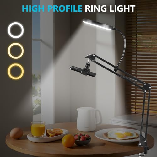 6" LED Ring Light for Desk, Overhead Phone Mount, LED Selfie Light