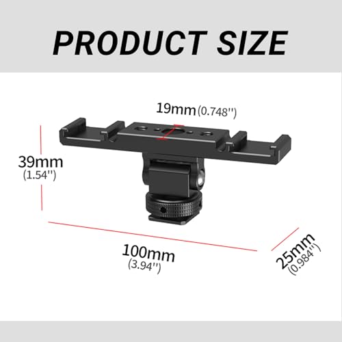 Dual Cold Shoe Extension Bar Mount – Aluminum Dual hot Shoe Bracket with 1/4" Thread and Cable Management Slot, Compatible with DSLR Cameras, LED Video Lights, Microphones, Monitors, and More