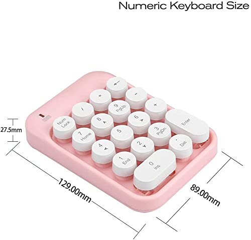 Wireless Numeric Keypad 18 Keys with 2.4G Mini Portable Silent Number Pad USB Receiver Financial Accounting Keyboard Extensions for Laptop Desktop PC Pro（Pink） Pink