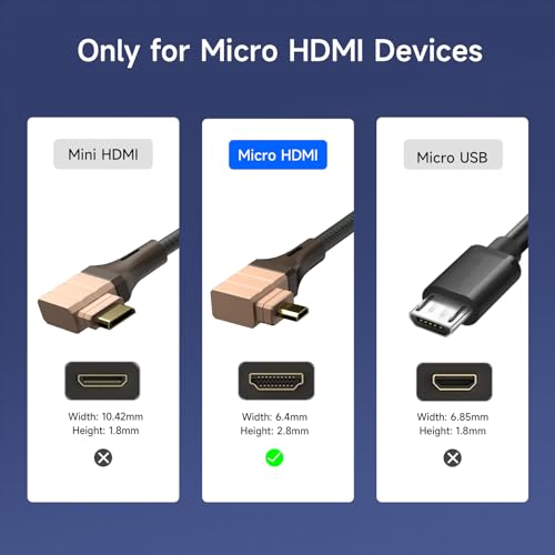 PHOTOOLEX Micro HDMI to HDMI Cable+Micro HDMI Male to HDMI Female Cable+HDMI to HDMI Cable,High Speed Hdmi Cables, 90 °Angle Braided Nylon & Gold Connectors, 4K@60Hz HDR,for Nikon Zfc/GoPro Hero/PS4