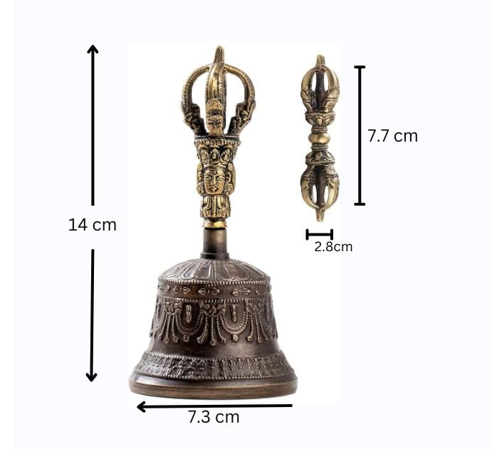 Tibetan Dharma Object Bell and Bajra Set - Alter Pray Singing Bowl Hand Bell Handmade Buddhist Meditation Bell by Himalayan Bazaar (14cm x 7.3cm) Large Bell