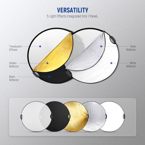 NEEWER 32"/80cm 5 in 1 Light Reflector with Clamp & Hand Grips, RF-80II 80cm w/Clamp