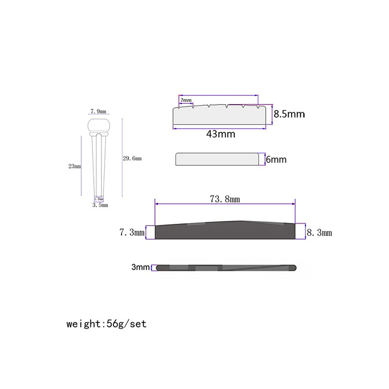 Acoustic Guitar Bridge Pins, Brass Guitar Bridge Saddle Nut Set for 6 String Guitar Replacement Parts