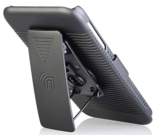 Case with Clip for iPod Touch 7/6/5, Nakedcellphone Black Ribbed Hard Cover and Belt Hip Holster Holder Combo with Stand for Apple iPod Touch 7th 6th 5th Generation