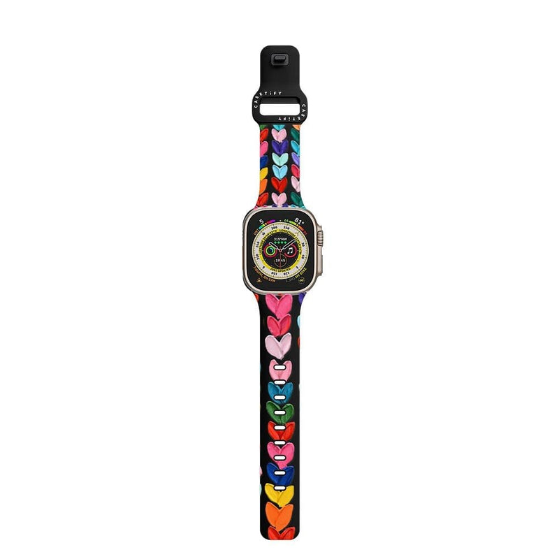 CASETiFY Impact Watch Band [Premium Soft Flexible Material] Compatible with Apple Watch Series 1-9, SE, Ultra - 38mm/40mm/41mm/42mm/44mm/45mm/49mm - Black Clear Polka Daub Hearts 42mm/44mm/45mm/46mm/49mm