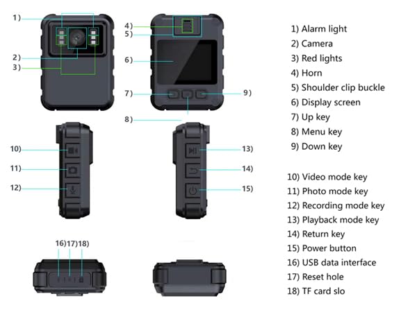 Police Body Cameras with Audio and Video Recording, Body Mounted Video Camera Built-in 64GB, Personal Wearable Cam with 2.0” Screen, Night Vision, IP65, for Police Law Enforcement, Security(No Wifi)