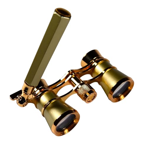 HQRP 3 x 25 Opera Glasses Theater Binoculars, Crystal Clear Optic (CCO), Yellow/Golden Color with Gold Trim, Built-in Extendable Handle, for Adults Kids Women in Musical Concert, Gift Box Golden