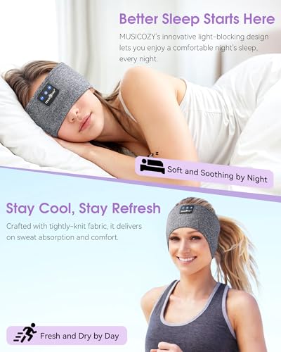 MUSICOZY Sleep Headphones Bluetooth Headband, Wireless Music Sleeping Headphones Sleep Mask Earbuds for Side Sleepers Workout Running Travel Yoga Cool Gadgets Tech Unique Gift, Pack of 2