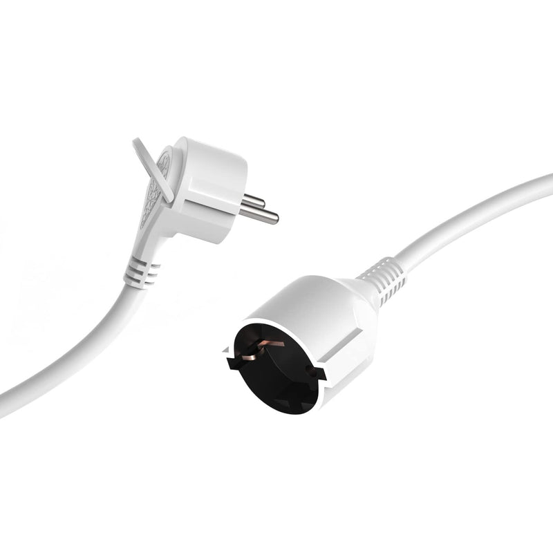 MutecPower 3 Metre Extension Cable with Flat Connector Quality Plastic Schuko Extension with Flat Plug Earthing Contact 90° Angle Plug and Earthing Contact Coupling up to 250V 16A IP20-3m White 3 metres