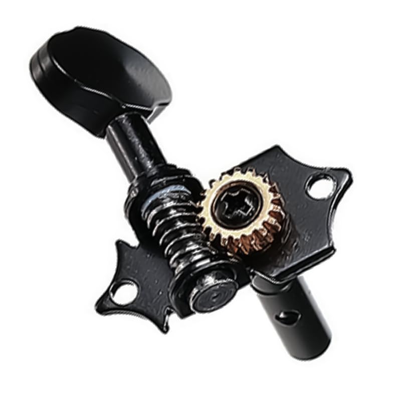 [AUSTRALIA] - 2R2L Black-Plated Tuning Peg Machine Head Tuners For 4 String Ukulele Guitar Bass-Gear Ratio 1:19 (GC502A) GC502A 