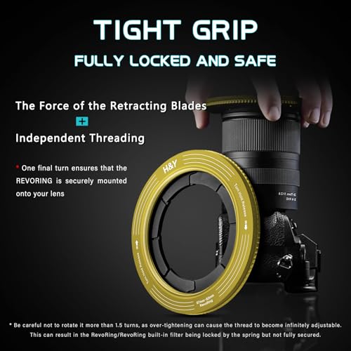 H&Y RevoRing Adjustable 67-82mm to 82mm Step Up Ring for Filters | 67-82mm to 82mm Variable Step Up Ring, Secure Turn-Hold Lock, Lens Filter Adapter Ring, Aluminum, Yellow