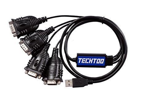 TECHTOO 4 Port Professional FTDI CHIP USB to RS232 Serial Cable DB9 Serial Adapter Converter 9-Pin Male to Male with Hexnuts (W/Hexnuts, 4 RS232 Port) W/Hexnuts