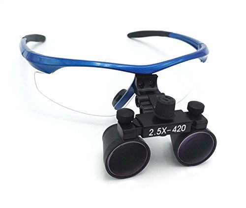 BONEW Binoculars Magnifier 2.5X Magnifier 420mm Working Distance Blue Glass Lens Plastic Frame with Anti-Fog DY-101 Practical Protective Case