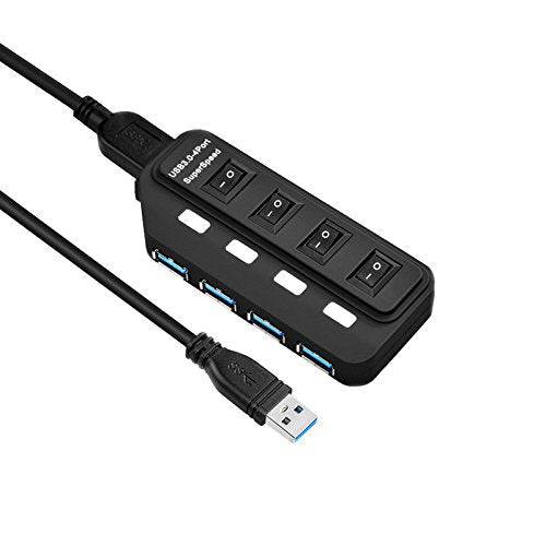 axGear USB 3.0 HUB 4 Port High Speed Data Transfer with Power Adapter LED On/Off Switch