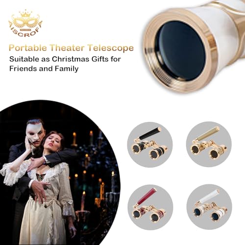 Opera Glasses,3X25 Theater Binoculars with Foldable and Extendable Handle,Mini Binocular Compact Lightweight,Portable Theater Glasses for Adults Kids Women in Musical Concert White with Handle