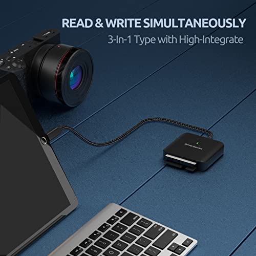 DriverGenius HB080 | 3-in-1 Compact Flash (CF-I) Card Reader USB-C UHS-II SD/MicroSD Card Reader for DSLR Camera - Metal, Win & Mac