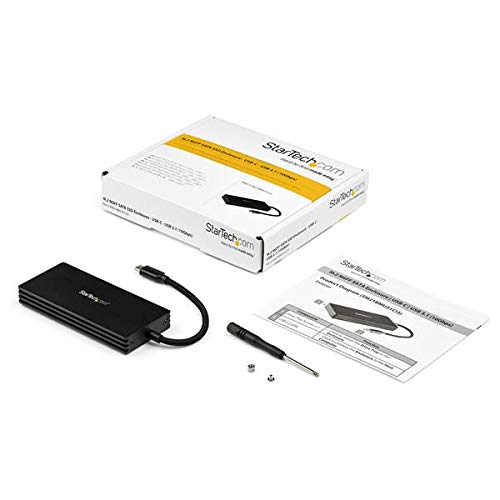 StarTech M.2 SATA SSD Enclosure, USB-C 3.1 Gen 2, Portable (SM21BMU31CI3) | External M.2 SATA NGFF, USB 3.2 Gen 2 10Gbps, Full SATA III, I/II backward, B-Key/B+M-Key, Integrated USB-C