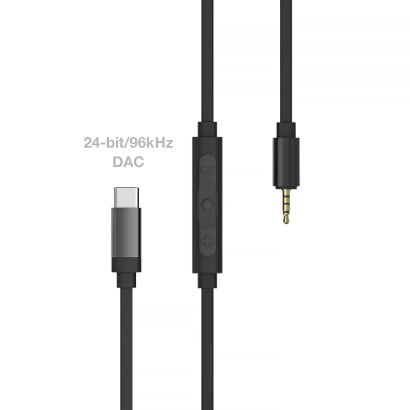 Koss Utility Cord USB-C Cable, Black, in-Line Microphone and Remote | Build-in 24-bit/96kHz DAC, Works with Utility Series System